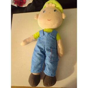 Haba German Snug Up Til Blonde Boy Plush Blue Overall Green Hat Embroidered Face